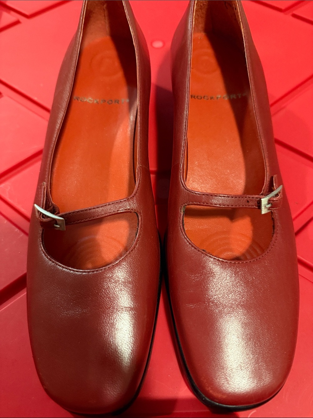 Rockport Women's Dark Red Leather Mary Jane Flats